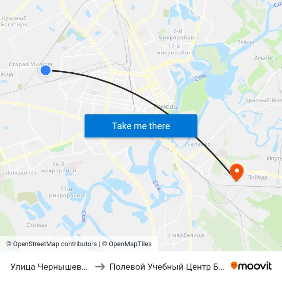 Улица Чернышевского to Полевой Учебный Центр Белгута map