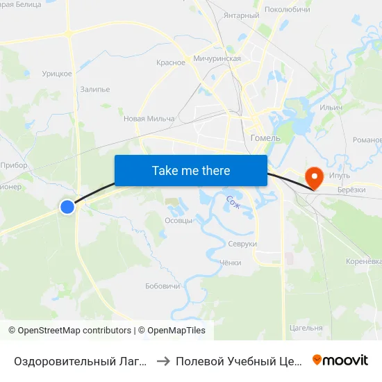 Оздоровительный Лагерь «Чайка» to Полевой Учебный Центр Белгута map