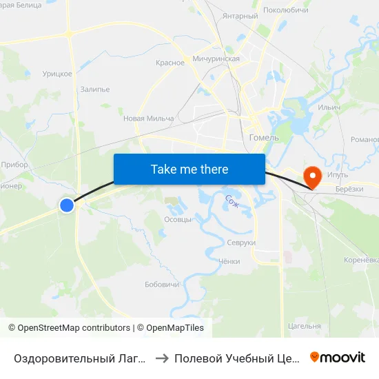 Оздоровительный Лагерь «Чайка» to Полевой Учебный Центр Белгута map