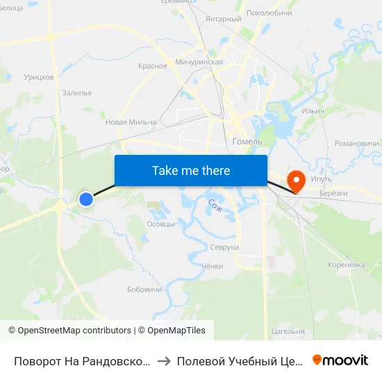 Поворот На Рандовское Кладбище to Полевой Учебный Центр Белгута map