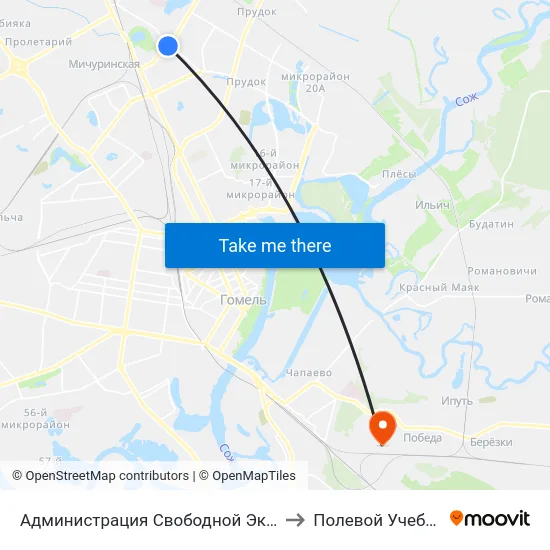 Администрация Свободной Экономической Зоны «Гомель-Ратон» to Полевой Учебный Центр Белгута map