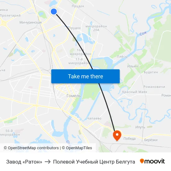 Завод «Ратон» to Полевой Учебный Центр Белгута map