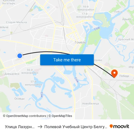 Улица Лазурная to Полевой Учебный Центр Белгута map