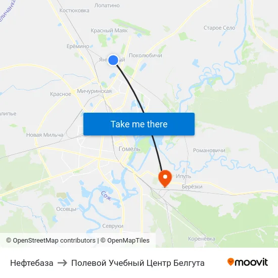 Нефтебаза to Полевой Учебный Центр Белгута map