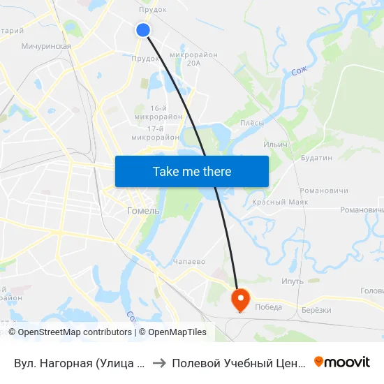 Вул. Нагорная (Улица Нагорная) to Полевой Учебный Центр Белгута map
