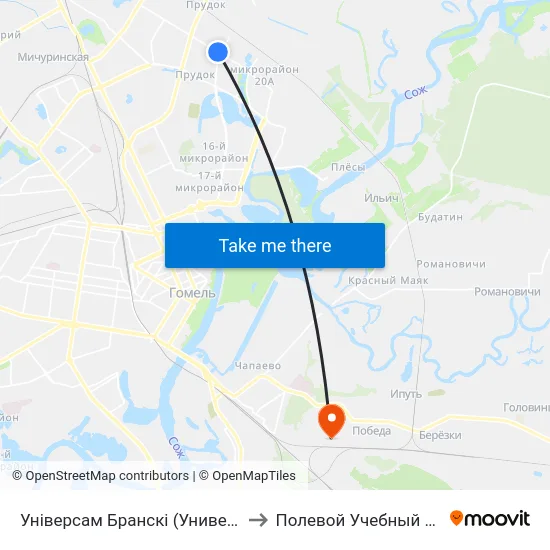 Універсам Бранскі (Универсам «Брянский») to Полевой Учебный Центр Белгута map