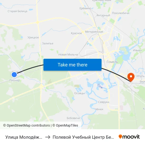 Улица Молодёжная to Полевой Учебный Центр Белгута map