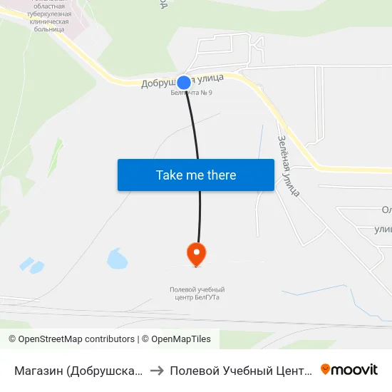 Магазин (Добрушская Улица) to Полевой Учебный Центр Белгута map