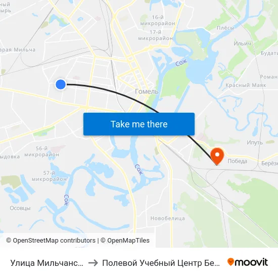 Улица Мильчанская to Полевой Учебный Центр Белгута map