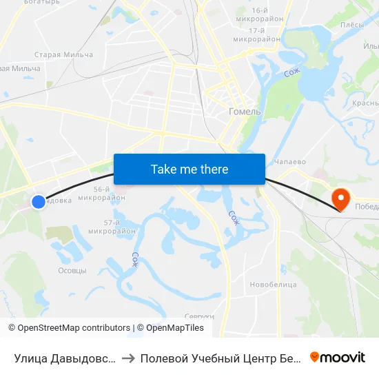 Улица Давыдовская to Полевой Учебный Центр Белгута map
