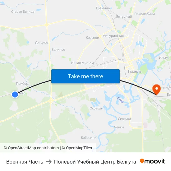 Военная Часть to Полевой Учебный Центр Белгута map