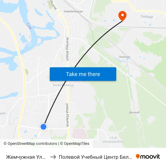 Жемчужная Улица to Полевой Учебный Центр Белгута map