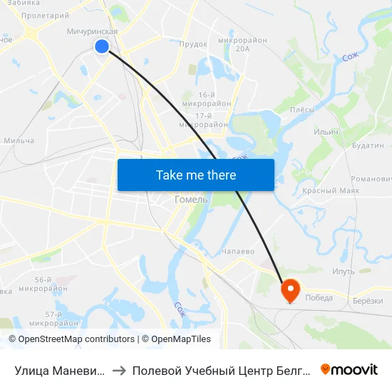 Улица Маневича to Полевой Учебный Центр Белгута map