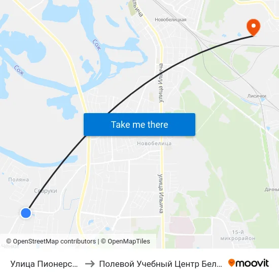 Улица Пионерская to Полевой Учебный Центр Белгута map