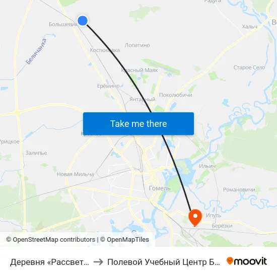 Деревня «Рассветная» to Полевой Учебный Центр Белгута map
