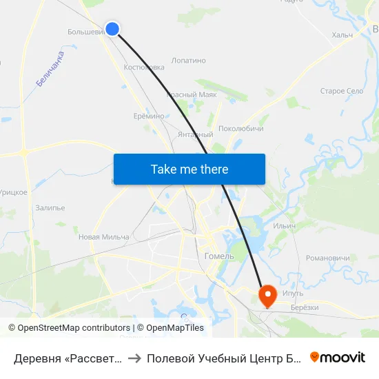 Деревня «Рассветная» to Полевой Учебный Центр Белгута map