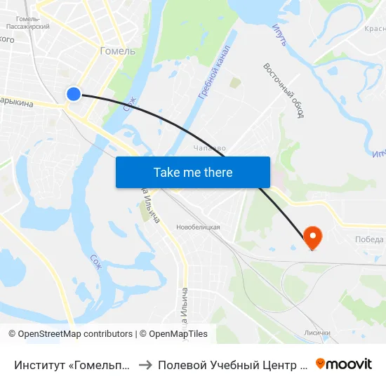 Институт «Гомельпроект» to Полевой Учебный Центр Белгута map