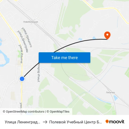 Улица Ленинградская to Полевой Учебный Центр Белгута map