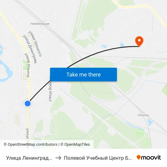 Улица Ленинградская to Полевой Учебный Центр Белгута map