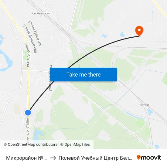 Микрорайон № 35 to Полевой Учебный Центр Белгута map