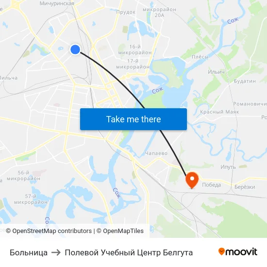 Больница to Полевой Учебный Центр Белгута map