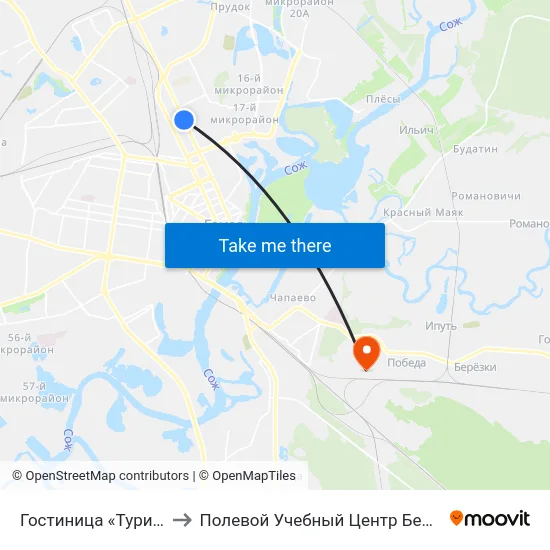Гостиница «Турист» to Полевой Учебный Центр Белгута map