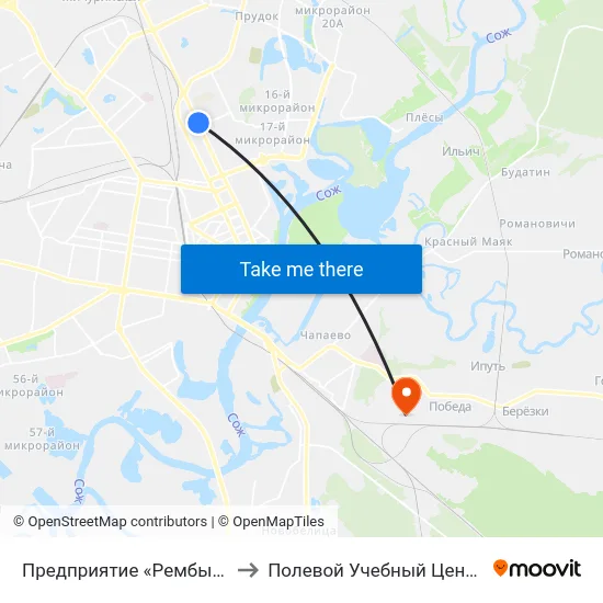 Предприятие «Рембыттехника» to Полевой Учебный Центр Белгута map