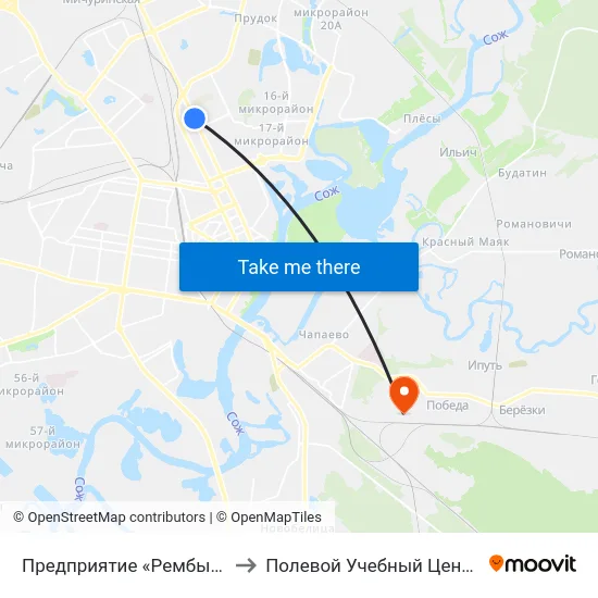 Предприятие «Рембыттехника» to Полевой Учебный Центр Белгута map