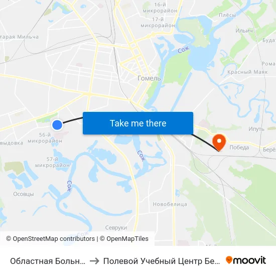 Областная Больница to Полевой Учебный Центр Белгута map