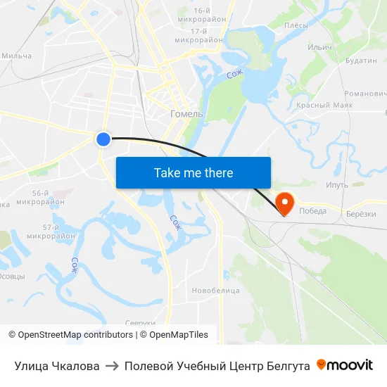 Улица Чкалова to Полевой Учебный Центр Белгута map
