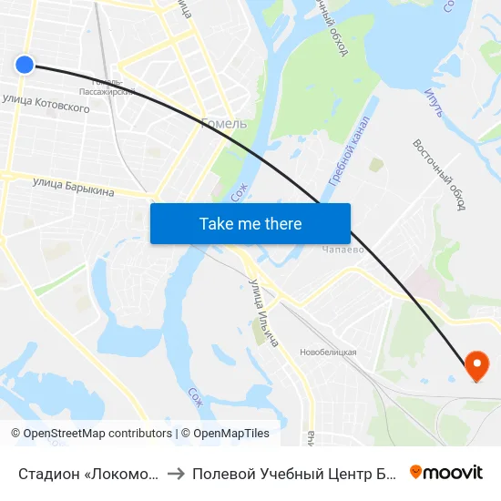 Стадион «Локомотив» to Полевой Учебный Центр Белгута map