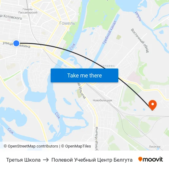 Третья Школа to Полевой Учебный Центр Белгута map