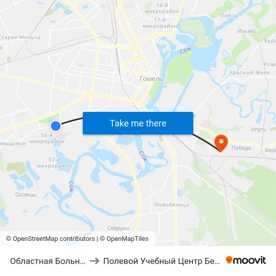Областная Больница to Полевой Учебный Центр Белгута map