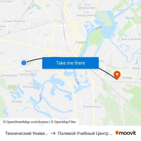 Технический Университет to Полевой Учебный Центр Белгута map