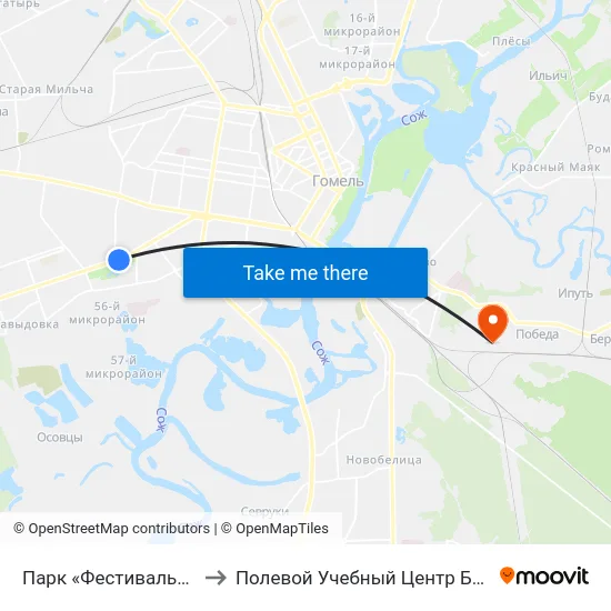 Парк «Фестивальный» to Полевой Учебный Центр Белгута map