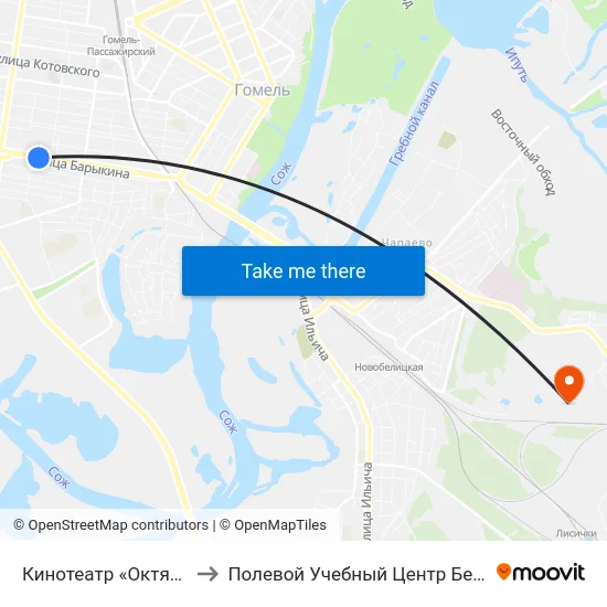 Кинотеатр «Октябрь» to Полевой Учебный Центр Белгута map