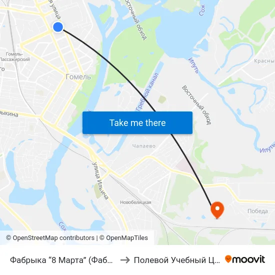 Фабрыка “8 Марта” (Фабрика «8 Марта») to Полевой Учебный Центр Белгута map