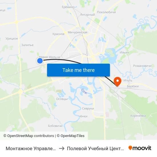 Монтажное Управление № 1 to Полевой Учебный Центр Белгута map