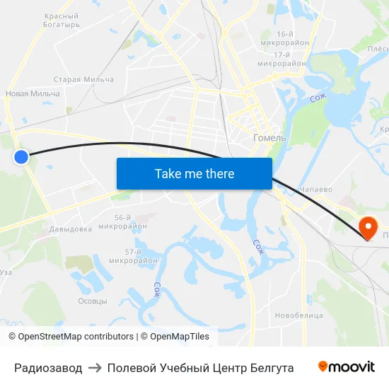 Радиозавод to Полевой Учебный Центр Белгута map