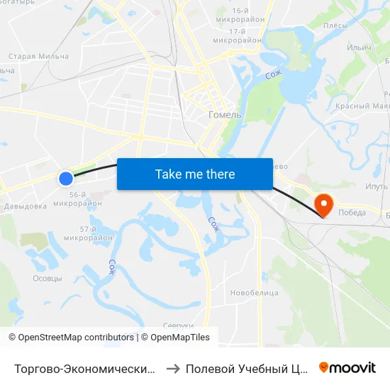 Торгово-Экономический Университет to Полевой Учебный Центр Белгута map