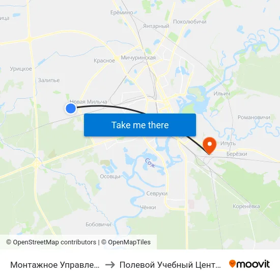 Монтажное Управление № 1 to Полевой Учебный Центр Белгута map