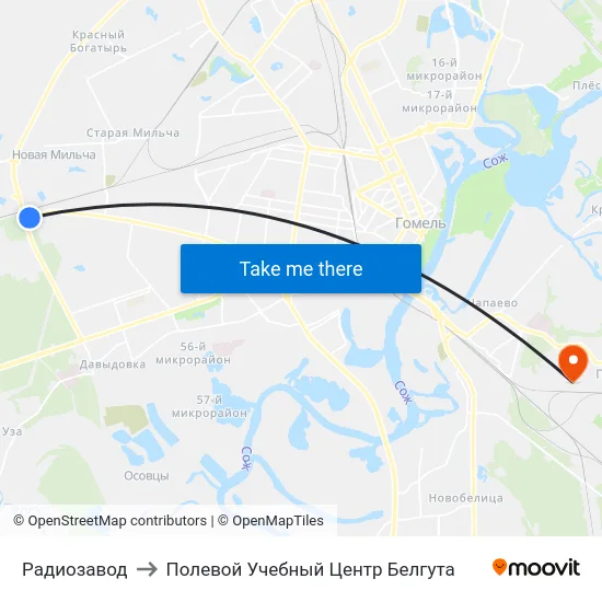Радиозавод to Полевой Учебный Центр Белгута map