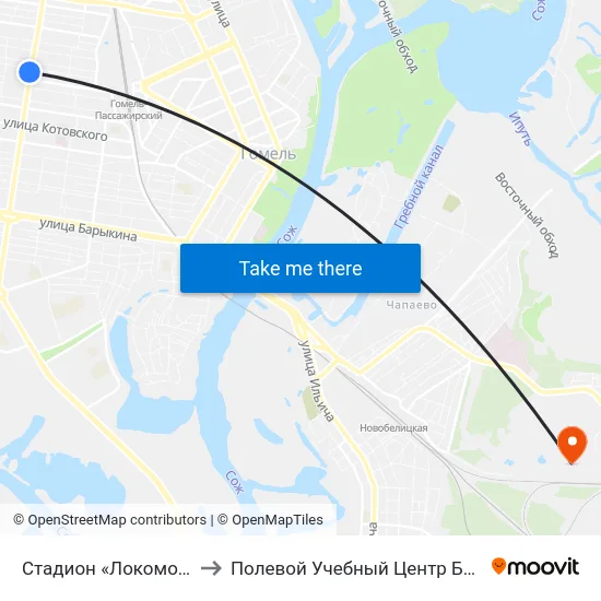 Стадион «Локомотив» to Полевой Учебный Центр Белгута map