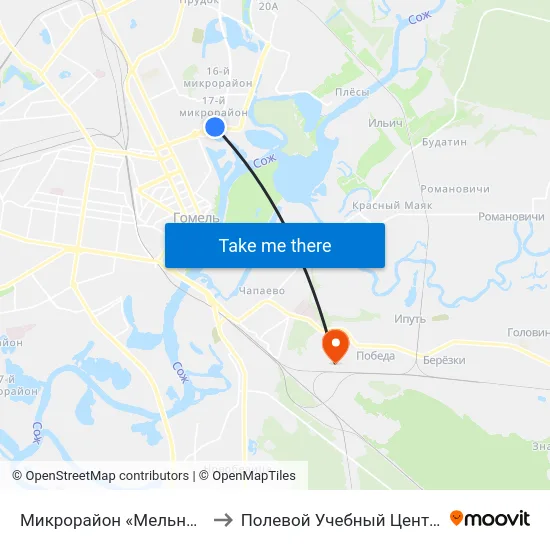 Микрорайон «Мельников Луг» to Полевой Учебный Центр Белгута map