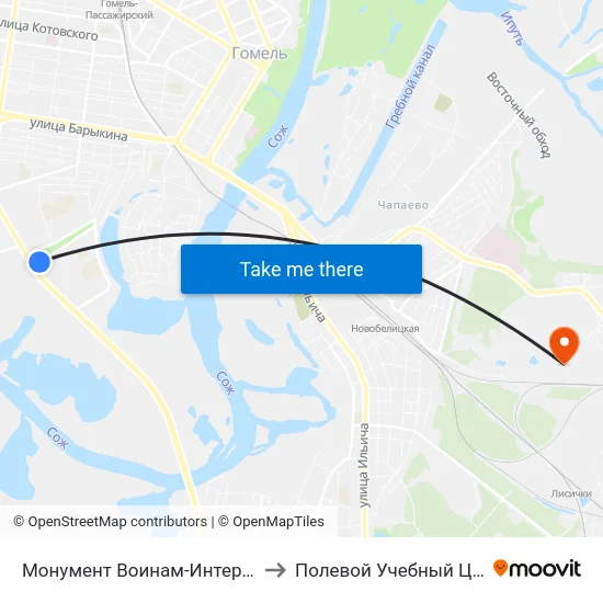 Монумент Воинам-Интернационалистам to Полевой Учебный Центр Белгута map