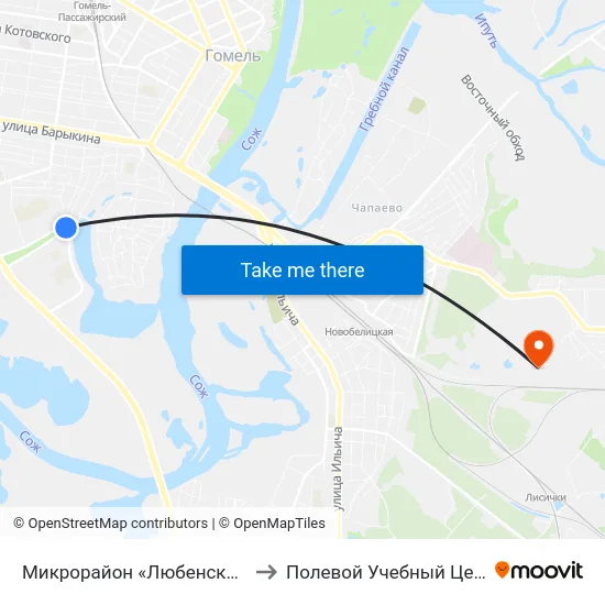 Микрорайон «Любенский» (Посадка) to Полевой Учебный Центр Белгута map
