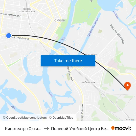 Кинотеатр «Октябрь» to Полевой Учебный Центр Белгута map
