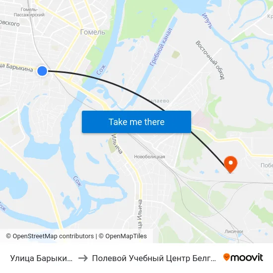 Улица Барыкина to Полевой Учебный Центр Белгута map