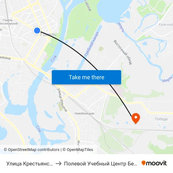 Улица Крестьянская to Полевой Учебный Центр Белгута map