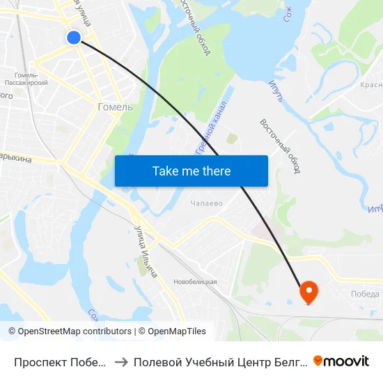 Проспект Победы to Полевой Учебный Центр Белгута map